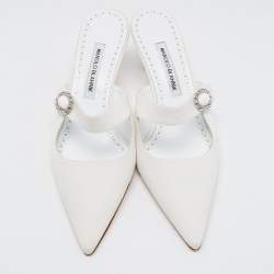 Manolo Blahnik White Fabric Pointed Toe Mules Size 41