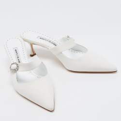 Manolo Blahnik White Fabric Pointed Toe Mules Size 41