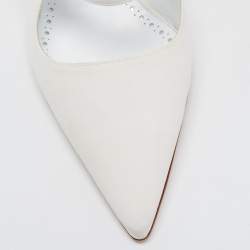 Manolo Blahnik White Fabric Pointed Toe Mules Size 41