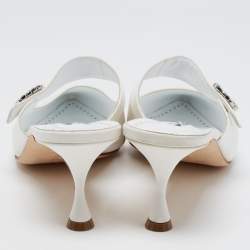 Manolo Blahnik White Fabric Pointed Toe Mules Size 41