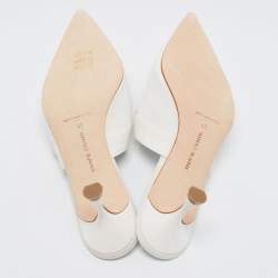 Manolo Blahnik White Fabric Pointed Toe Mules Size 41