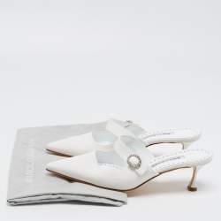 Manolo Blahnik White Fabric Pointed Toe Mules Size 41