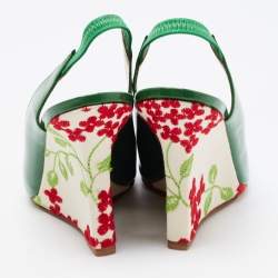 Pre Owned Manolo Blahnik Green Patent Wedge Slingback Pumps Size 38.5
