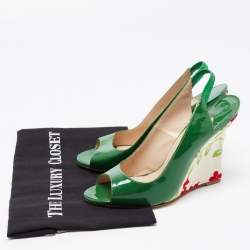 Pre Owned Manolo Blahnik Green Patent Wedge Slingback Pumps Size 38.5