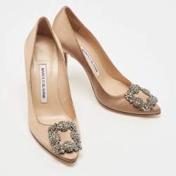 Pre Owned Manolo Blahnik Brown Satin Hangisi Pumps Size 36.5