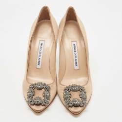 Pre Owned Manolo Blahnik Brown Satin Hangisi Pumps Size 36.5