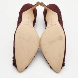 Pre Owned Manolo Blahnik Burgundy Lace Hangisi Pumps Size 36
