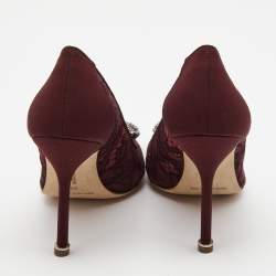 Pre Owned Manolo Blahnik Burgundy Lace Hangisi Pumps Size 36