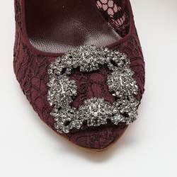 Pre Owned Manolo Blahnik Burgundy Lace Hangisi Pumps Size 36