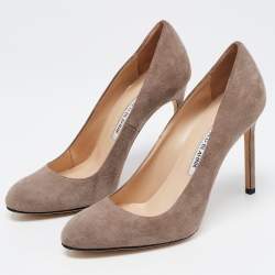 Pre Owned Manolo Blahnik Grey Suede Round Toe Pumps Size 36