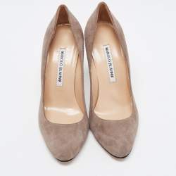 Pre Owned Manolo Blahnik Grey Suede Round Toe Pumps Size 36