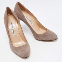 Pre Owned Manolo Blahnik Grey Suede Round Toe Pumps Size 36