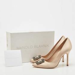Manolo Blahnik Beige Satin Hangisi Pumps Size 39.5