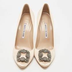 Manolo Blahnik Beige Satin Hangisi Pumps Size 39.5