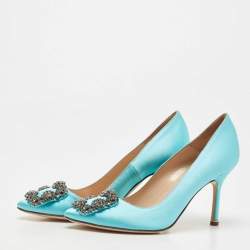 Manolo Blahnik Blue Satin Hangisi Pumps Size 35.5