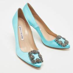 Manolo Blahnik Blue Satin Hangisi Pumps Size 35.5