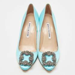 Manolo Blahnik Blue Satin Hangisi Pumps Size 35.5