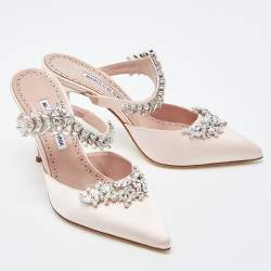 Pre Owned Manolo Blahnik Salmon Pink Satin Lurum Sandals Size 38