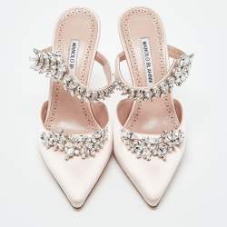 Pre Owned Manolo Blahnik Salmon Pink Satin Lurum Sandals Size 38