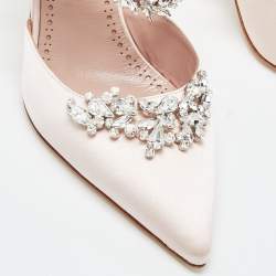 Pre Owned Manolo Blahnik Salmon Pink Satin Lurum Sandals Size 38