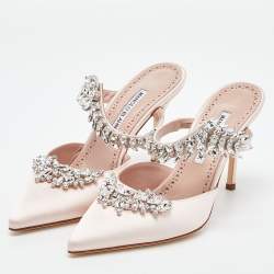 Pre Owned Manolo Blahnik Salmon Pink Satin Lurum Sandals Size 38