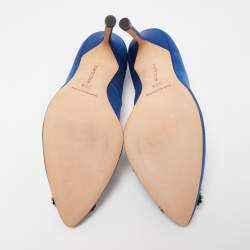 Pre Owned Manolo Blahnik Blue Satin Hangisi Pumps Size 35.5