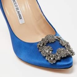 Pre Owned Manolo Blahnik Blue Satin Hangisi Pumps Size 35.5