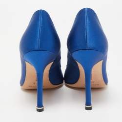 Pre Owned Manolo Blahnik Blue Satin Hangisi Pumps Size 35.5