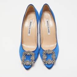 Pre Owned Manolo Blahnik Blue Satin Hangisi Pumps Size 35.5