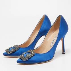 Pre Owned Manolo Blahnik Blue Satin Hangisi Pumps Size 35.5