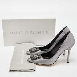 Manolo Blahnik Silver Lurex Fabric Hangisi Pumps Size 38