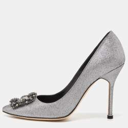 Manolo Blahnik Silver Lurex Fabric Hangisi Pumps Size 38