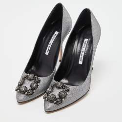 Manolo Blahnik Silver Lurex Fabric Hangisi Pumps Size 38