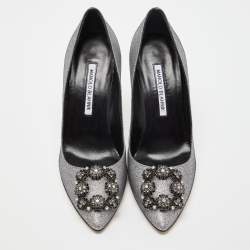 Manolo Blahnik Silver Lurex Fabric Hangisi Pumps Size 38