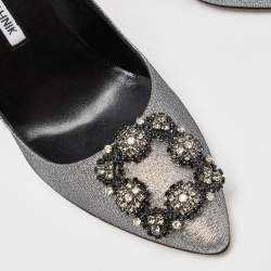Manolo Blahnik Silver Lurex Fabric Hangisi Pumps Size 38