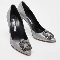 Manolo Blahnik Silver Lurex Fabric Hangisi Pumps Size 38