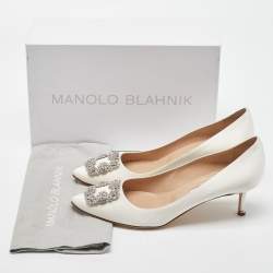 Manolo Blahnik White Satin Hangisi Pumps Size 40.5