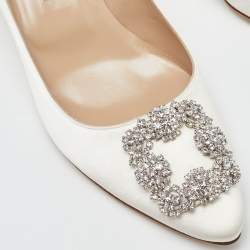 Manolo Blahnik White Satin Hangisi Pumps Size 40.5