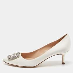 Manolo Blahnik White Satin Hangisi Pumps Size 40.5