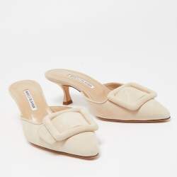 Pre Owned Manolo Blahnik Beige Suede Maysale Mules Size 38