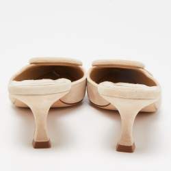 Pre Owned Manolo Blahnik Beige Suede Maysale Mules Size 38