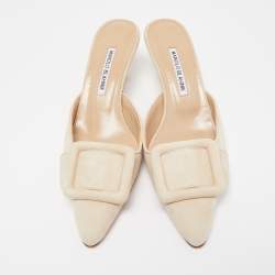 Pre Owned Manolo Blahnik Beige Suede Maysale Mules Size 38