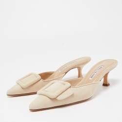 Pre Owned Manolo Blahnik Beige Suede Maysale Mules Size 38