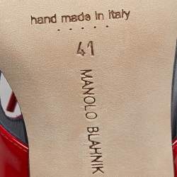 Pre Owned Manolo Blahnik Blue/Red Leather and Patent Ankle Strap Sandals Size 41