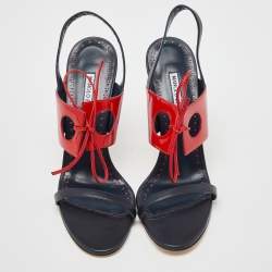 Pre Owned Manolo Blahnik Blue/Red Leather and Patent Ankle Strap Sandals Size 41