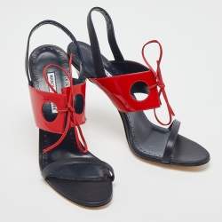 Pre Owned Manolo Blahnik Blue/Red Leather and Patent Ankle Strap Sandals Size 41