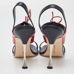 Pre Owned Manolo Blahnik Blue/Red Leather and Patent Ankle Strap Sandals Size 41