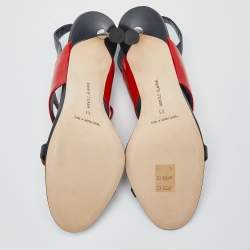 Pre Owned Manolo Blahnik Blue/Red Leather and Patent Ankle Strap Sandals Size 41