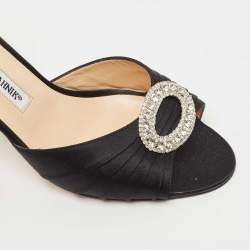 Pre Owned Manolo Blahnik Black Pleated Satin Sedaraby D'orsay Pumps Size 39