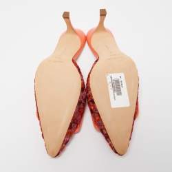 Pre Owned Manolo Blahnik Tricolor Embroidered Fabric Maysale Mules Size 38.5